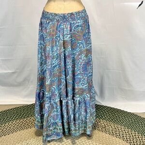 India Boutique long maxi skirt paisley ftiered ruffle drawstring elastic new nwt